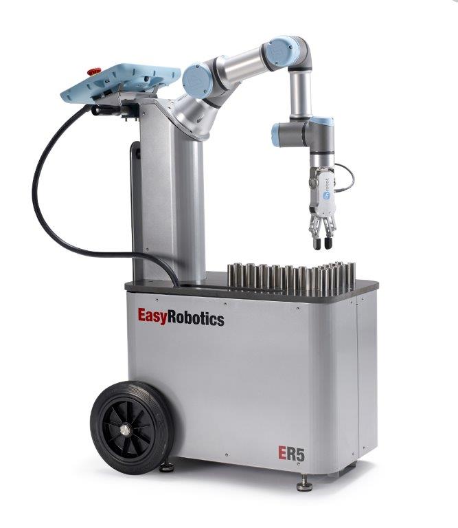 Wózek do robota Universal Robots - Rozwiązanie z ER5 pasuje do układów produkcyjnych